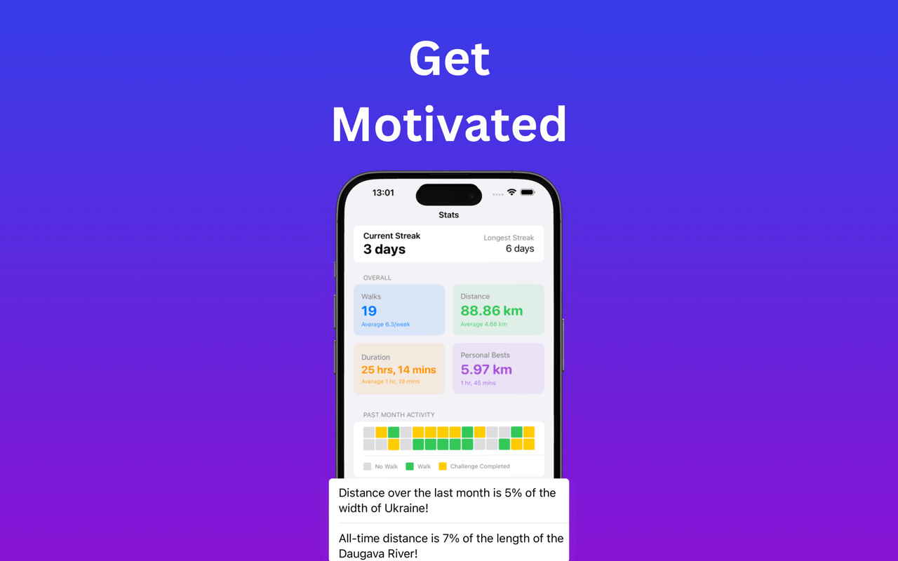 Walking facts on One Walk A Day app.
