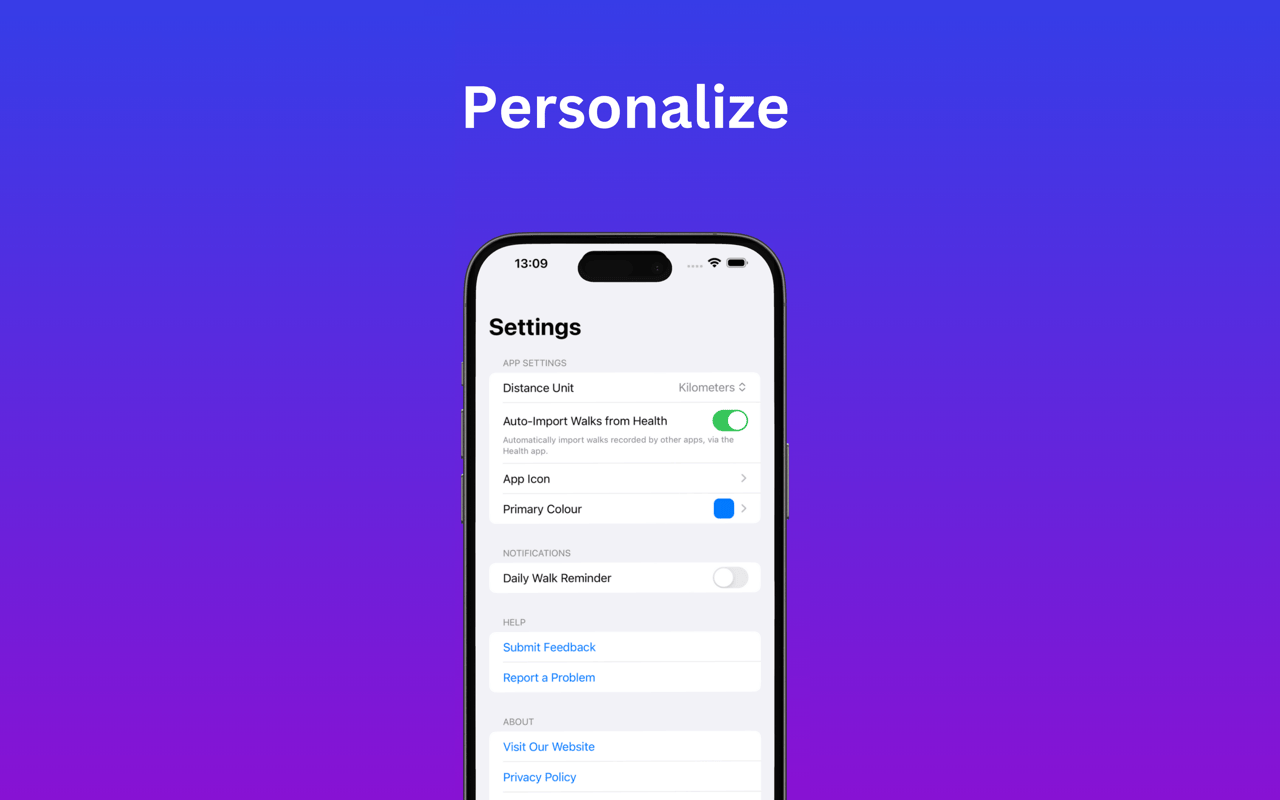 Personalise your One Walk A Day app.