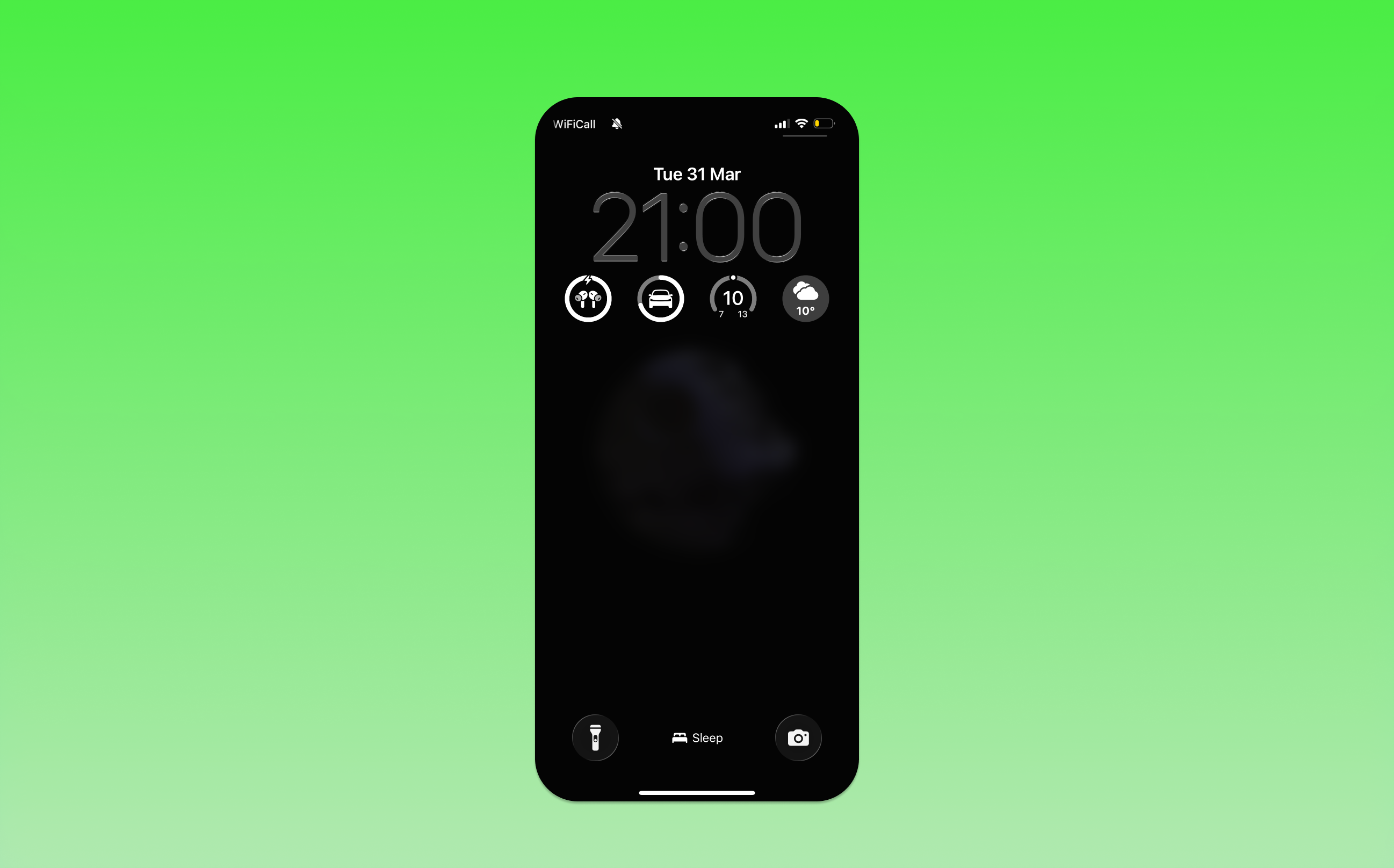 My iPhone lock screen in Sleep Focus Mode
