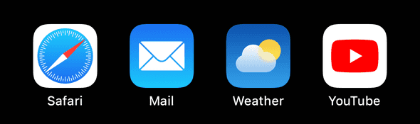 First row of iPhone icons